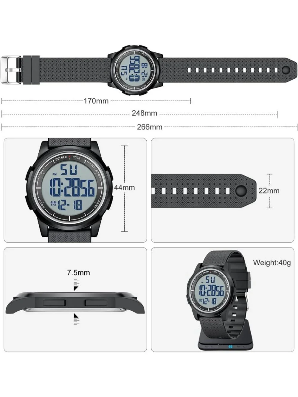 Men's Black Rubber Strap Ultra-Thin Minimalist Sports Waterproof Digital Watch